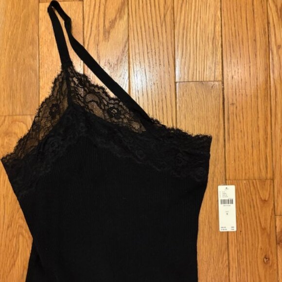 Anthropologie Asymmetrical Black Camisole, w/ Lace, Sz M, NWT - Picture 2 of 5